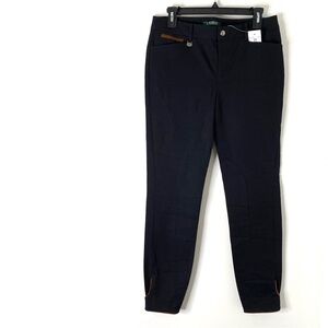 Lauren Ralph Lauren Black Equestrian Riding Breeches Faux Leather Trim NWT